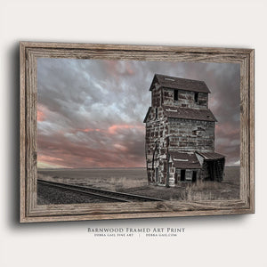 Old grain elevator farmhouse wall art – rustic Kansas rural photography by Debra Gail Fine Art