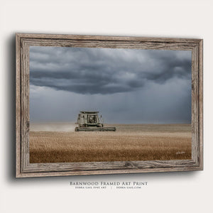 Combine harvest wall art – wheat field farmhouse fine art print by Debra Gail Fine Art