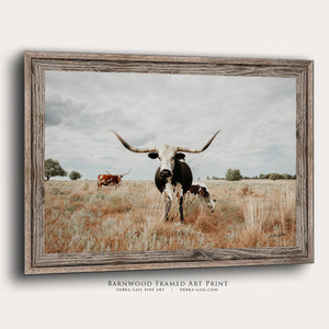 Longhorn cow wall decor canvas – rustic Western fine art print by Debra Gail Fine Art