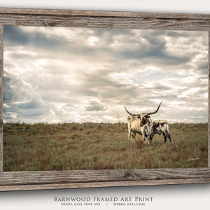 Debra Gail Fine Art Reclaimed Barnwood Framed Print / 10x8 Texas Longhorns Under Dramatic Sky | Western Rustic Fine Art Photography