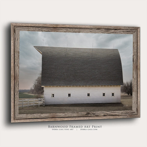 Debra Gail Fine Art Reclaimed Barnwood Framed Print / 10x8 WHITE BARN WITH A GAMBREL ROOF - FARMHOUSE DECOR