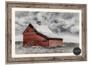 Red barn wall art canvas print – rustic Kansas prairie farmhouse photography print