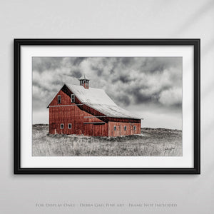 Red barn wall art canvas print – rustic Kansas prairie farmhouse photography print