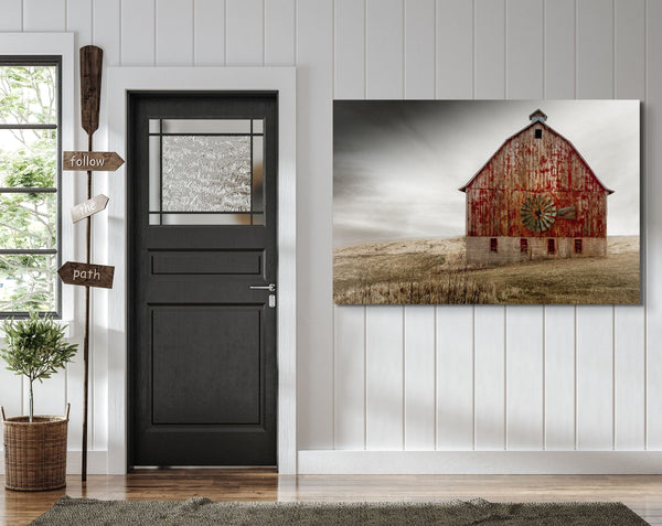 Debra Gail Fine Art RED BARN WITH WINDMILL - RUSTIC HOME DECOR