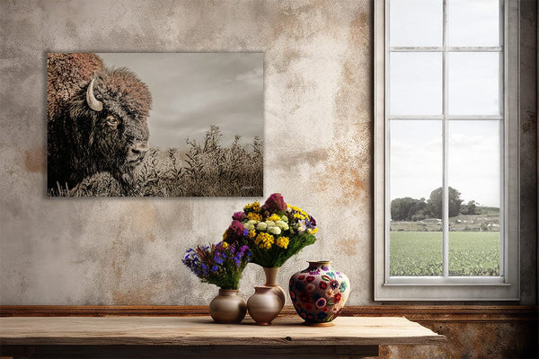 Debra Gail Fine Art Rustic Bison Western Wall Art - Fine Art Canvas or Print No. 2185