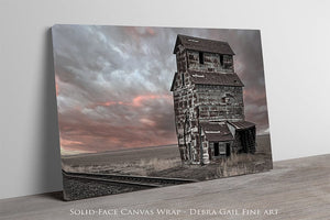Old grain elevator farmhouse wall art – rustic Kansas rural photography by Debra Gail Fine Art