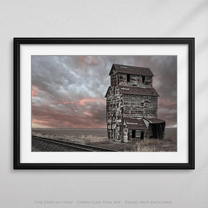 Old grain elevator farmhouse wall art – rustic Kansas rural photography by Debra Gail Fine Art