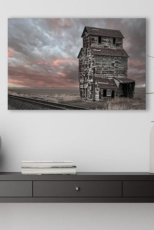 Old grain elevator farmhouse wall art – rustic Kansas rural photography by Debra Gail Fine Art