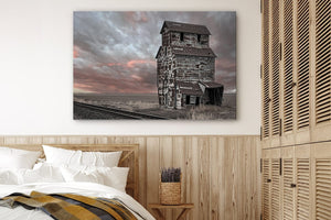 Old grain elevator farmhouse wall art – rustic Kansas rural photography by Debra Gail Fine Art