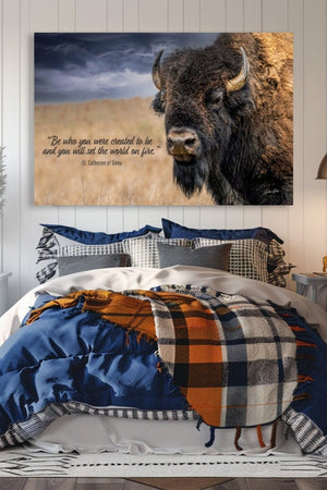 Buffalo Bison personalized wall art canvas – rustic prairie photography print
