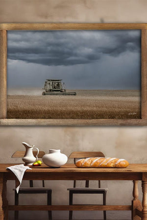 Combine harvest wall art – wheat field farmhouse fine art print by Debra Gail Fine Art