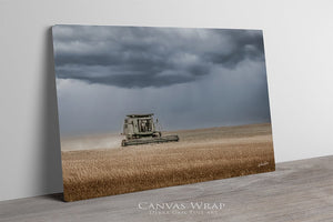 Combine harvest wall art – wheat field farmhouse fine art print by Debra Gail Fine Art