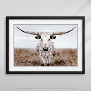 Texas Longhorn wall canvas barnwood framed Western fine art print by Debra Gail Fine Art