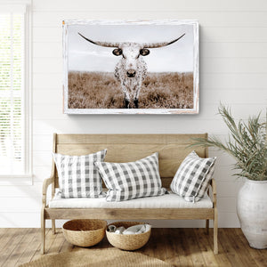 Texas Longhorn wall canvas barnwood framed Western fine art print by Debra Gail Fine Art