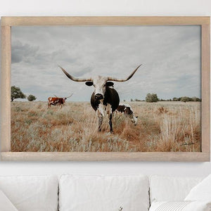 Debra Gail Fine Art Texas Longhorn Cow with Her Calf - Farmhouse Art