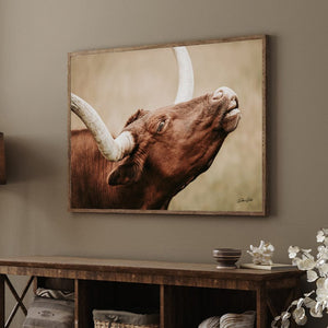 Texas longhorn canvas wall art Western style decor large cow print framed gallery