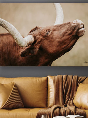 Texas longhorn canvas wall art Western style decor large cow print framed gallery