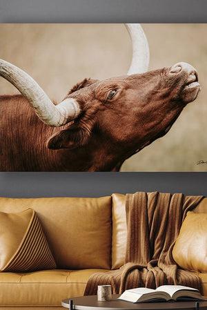 Texas longhorn canvas wall art Western style decor large cow print framed gallery