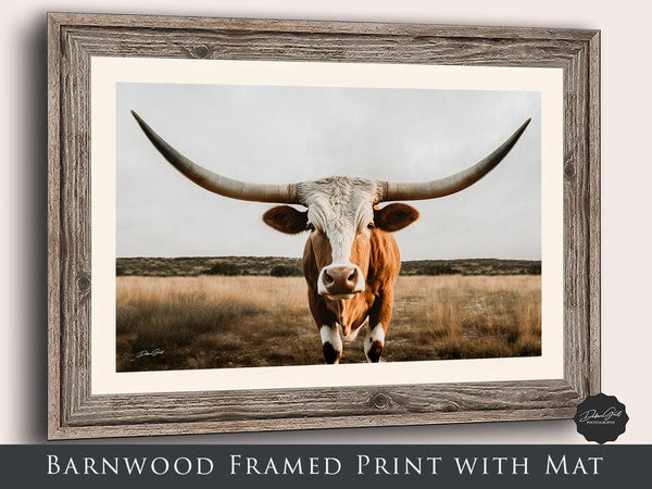 Debra Gail Fine Art Texas Longhorn in Neutral Tones - Rustic Farmhouse Decor