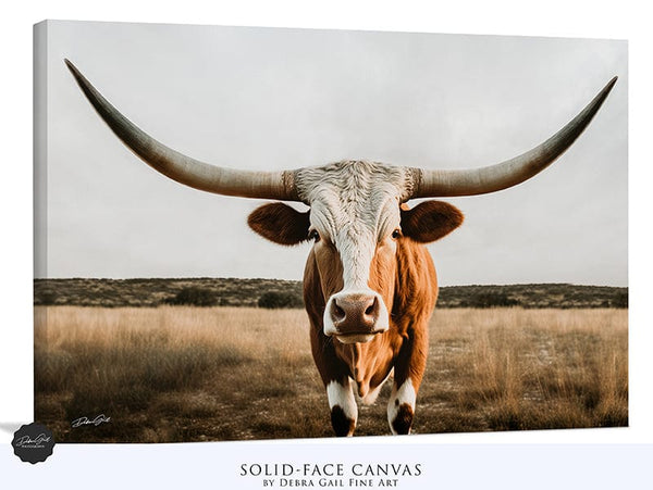 Debra Gail Fine Art Texas Longhorn in Neutral Tones - Rustic Farmhouse Decor