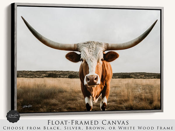 Debra Gail Fine Art Texas Longhorn in Neutral Tones - Rustic Farmhouse Decor