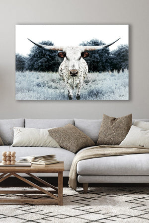 Longhorn wall canvas barnwood framed Western fine art print by Debra Gail Fine Art