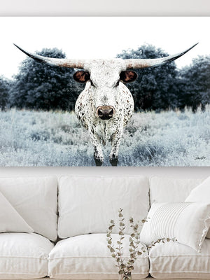 Longhorn wall canvas barnwood framed Western fine art print by Debra Gail Fine Art
