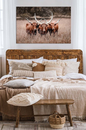 Texas longhorn canvas wall art Western style decor large cow print framed gallery