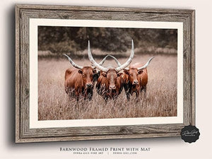 Texas longhorn canvas wall art Western style decor large cow print framed gallery