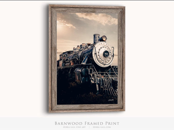 Debra Gail Fine Art Vintage AT&SF Steam Locomotive #811 | Rustic Industrial Art