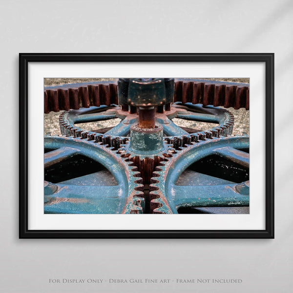 Debra Gail Fine Art VINTAGE GEARS - TEAL INDUSTRIAL WALL ART