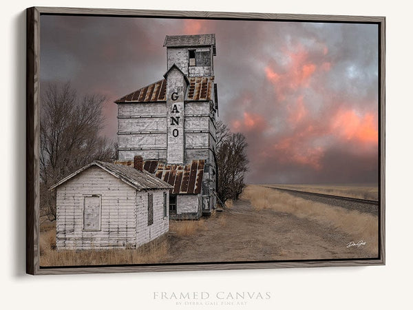 Debra Gail Fine Art Walnut Framed Canvas / 10x8 1915 Ardell Kansas Grain Elevator | Rustic Wall Decor