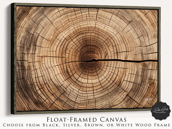 Debra Gail Fine Art Walnut Framed Canvas / 10x8 Close Up of Tree Rings - Nature Inspired Decor No. 4496