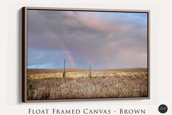 Debra Gail Fine Art Walnut Framed Canvas / 10x8 FLINT HILLS RAINBOW - LANDSCAPE ART PRINT