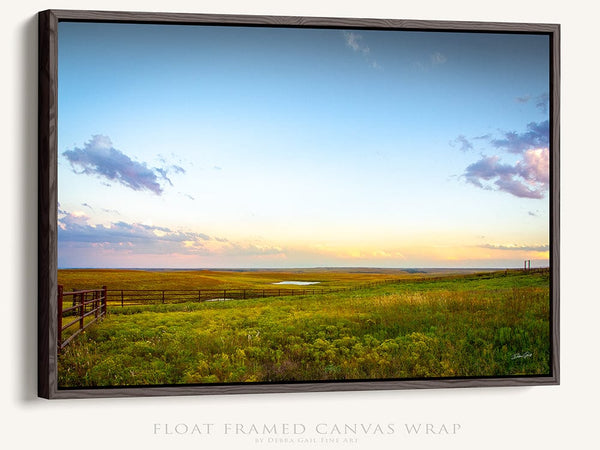 Debra Gail Fine Art Walnut Framed Canvas / 10x8 Kansas Flint Hills Sunset Landscape - Farmhouse Wall Art