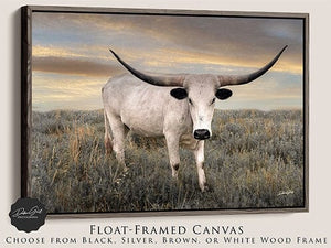 Texas Longhorn wall canvas barnwood framed Western fine art print by Debra Gail Fine Art