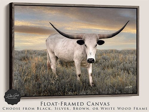 Debra Gail Fine Art Walnut Framed Canvas / 10x8 Lone Star Western Decor Texas Longhorn Print Canvas