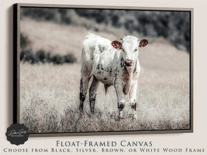 Debra Gail Fine Art Walnut Framed Canvas / 10x8 Longhorn Canvas Wall Art in Farmhouse Colors
