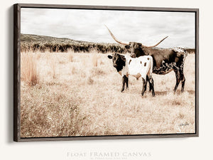 Texas Longhorn wall canvas barnwood framed Western fine art print by Debra Gail Fine Art