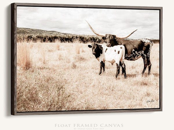 Debra Gail Fine Art Walnut Framed Canvas / 10x8 Longhorn Cow & Calf Nursery Decor