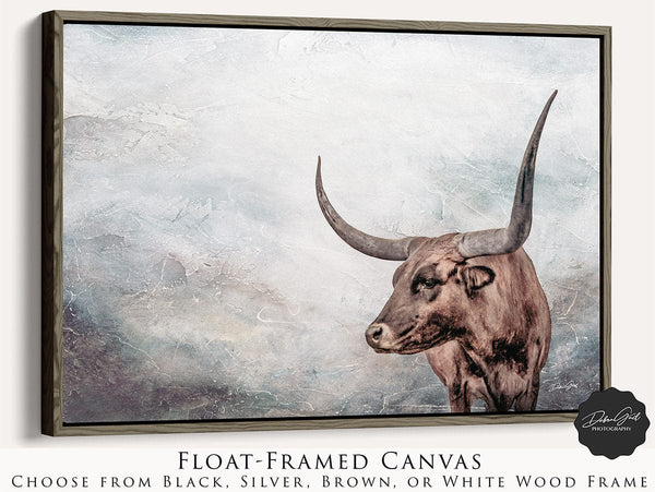 Debra Gail Fine Art Walnut Framed Canvas / 10x8 Modern Western Longhorn Art Watercolor Canvas Painting