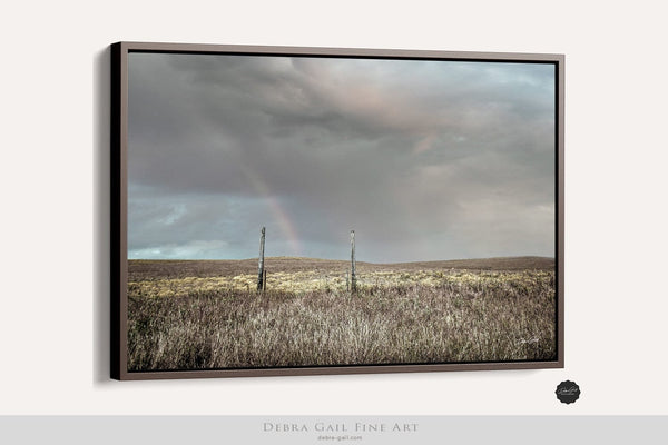 Debra Gail Fine Art Walnut Framed Canvas / 10x8 PASTURE IN THE FLINT HILLS - RUSTIC FARMHOUSE DECOR