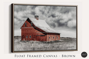 Red barn wall art canvas print – rustic Kansas prairie farmhouse photography print