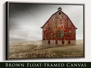 Old barn and windmill wall art canvas print – rustic Kansas prairie