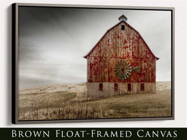 Debra Gail Fine Art Walnut Framed Canvas / 10x8 RED BARN WITH WINDMILL - RUSTIC HOME DECOR