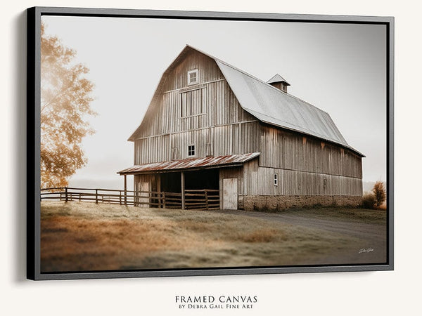 Debra Gail Fine Art Walnut Framed Canvas / 10x8 RUSTIC BARN LANDSCAPE - FARMHOUSE DECOR