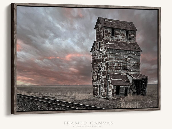 Debra Gail Fine Art Walnut Framed Canvas / 10x8 RUSTIC GRAIN ELEVATOR AT SUNSET - FINE ART PHOTOGRAPHY