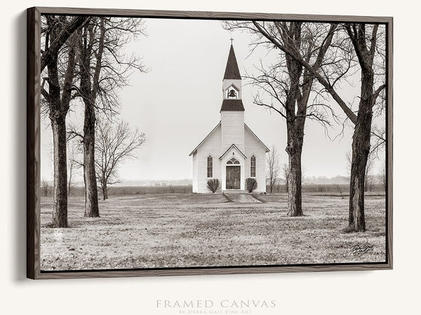 Debra Gail Fine Art Walnut Framed Canvas / 10x8 SEPIA TONED KANSAS CHURCH - VINTAGE WALL ART PRINT