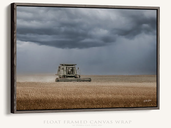 Debra Gail Fine Art Walnut Framed Canvas / 10x8 Stormy Wheat Field Harvest Print | Rustic Farm Photography