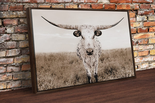 Debra Gail Fine Art Walnut Framed Canvas / 10x8 Texas Longhorn Canvas Wall Art No. 0505S